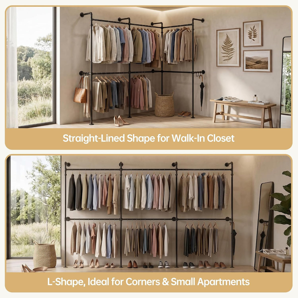 kryonix wall mounted closet system, 6 hanging rods, close-up detail