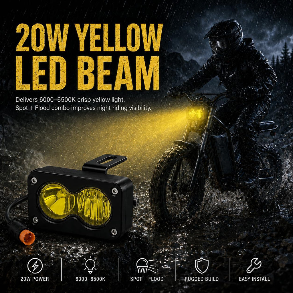Upgrade LED Baja Headlight for Ridstar Q20/Q20 Lite/Q20 Pro,20W 6000-6500K Waterproof 3-Pin Plug and Play w/Mount Bracket,Yellow High Beam Light