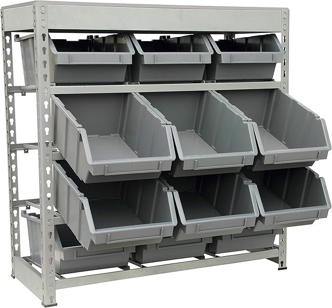 King's Rack Bin Rack Boltless Steel Storage System Organizer w/ 12 Plastic Bins - Image 2