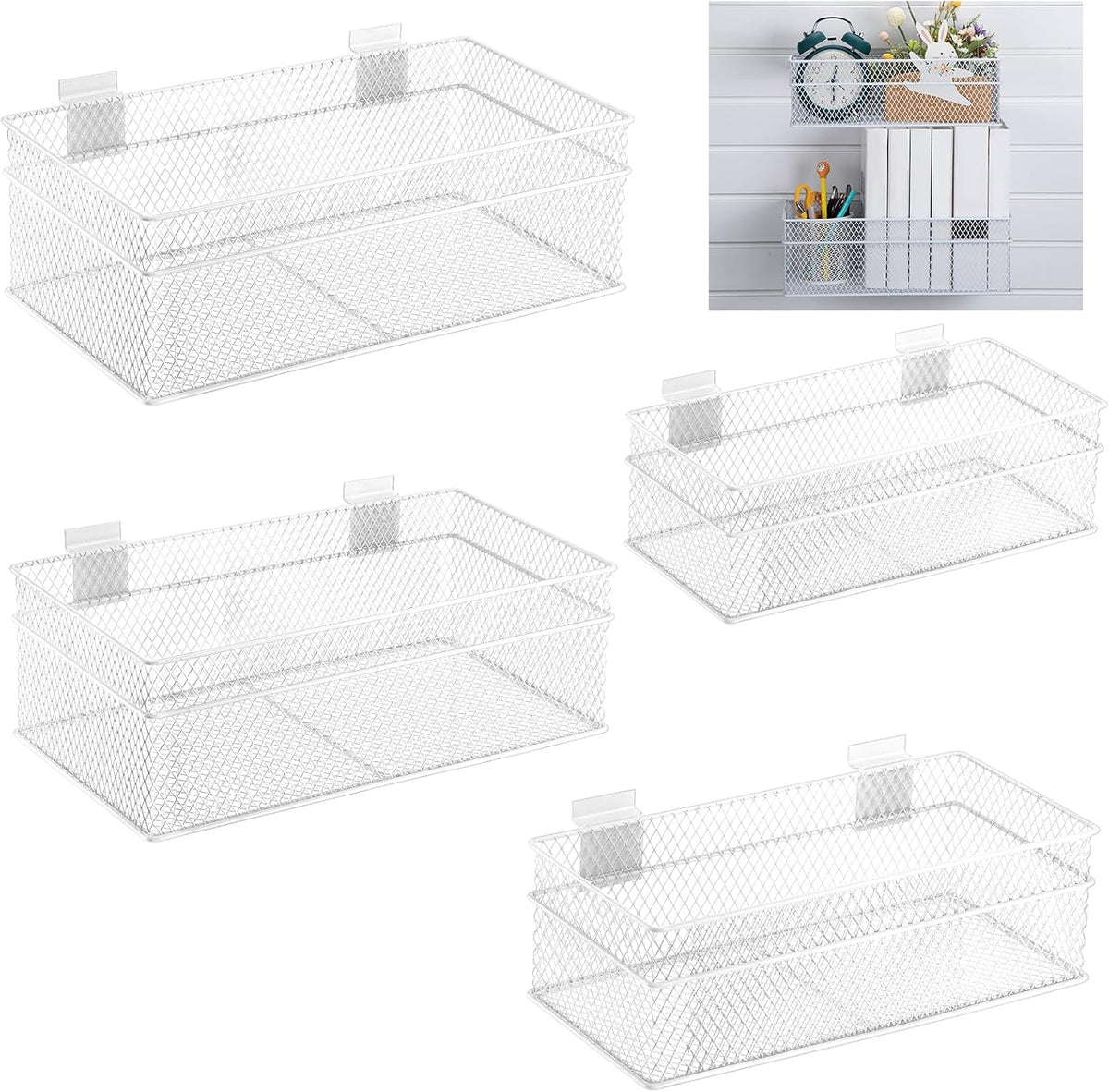 Barydat 4 Pcs Slatwall Basket Set Ventilated Metal Slatwall Basket Hanging Wire