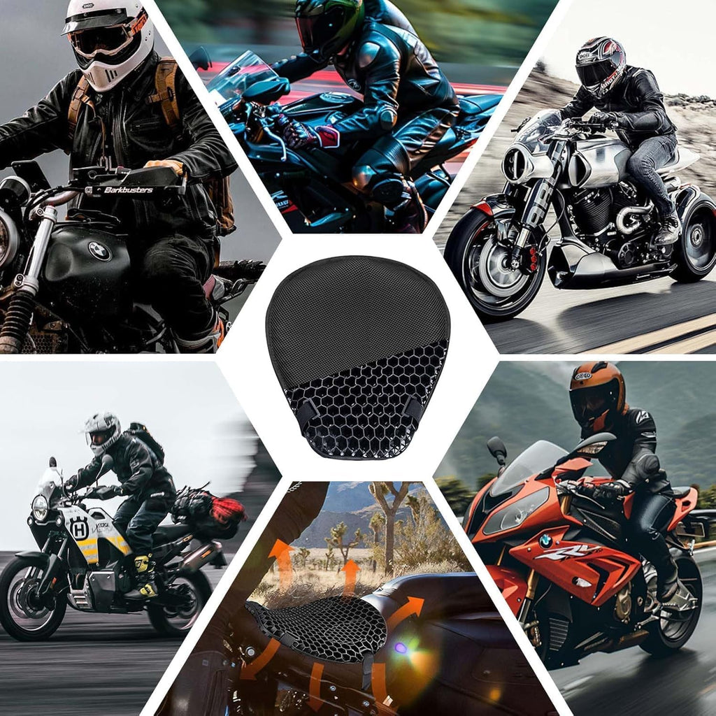 Foldable Motorcycle Gel Seat Cushion, Large 3D-Honeycomb Structure Shock Absorption & Breathable Motorcycle Gel Seat Pad for Long Rides
