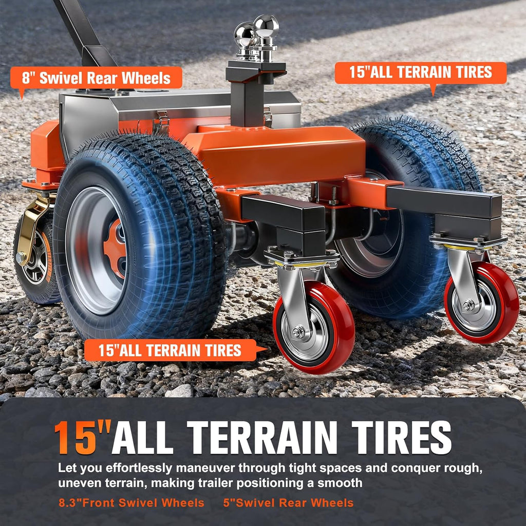 Electric Trailer Dolly 7500LBS Capacity 48V 12AH 800W, 6-Wheel Anti-Tipping Heavy Duty Steel with Dual Ball Hitch for RV Trailers (Orange)