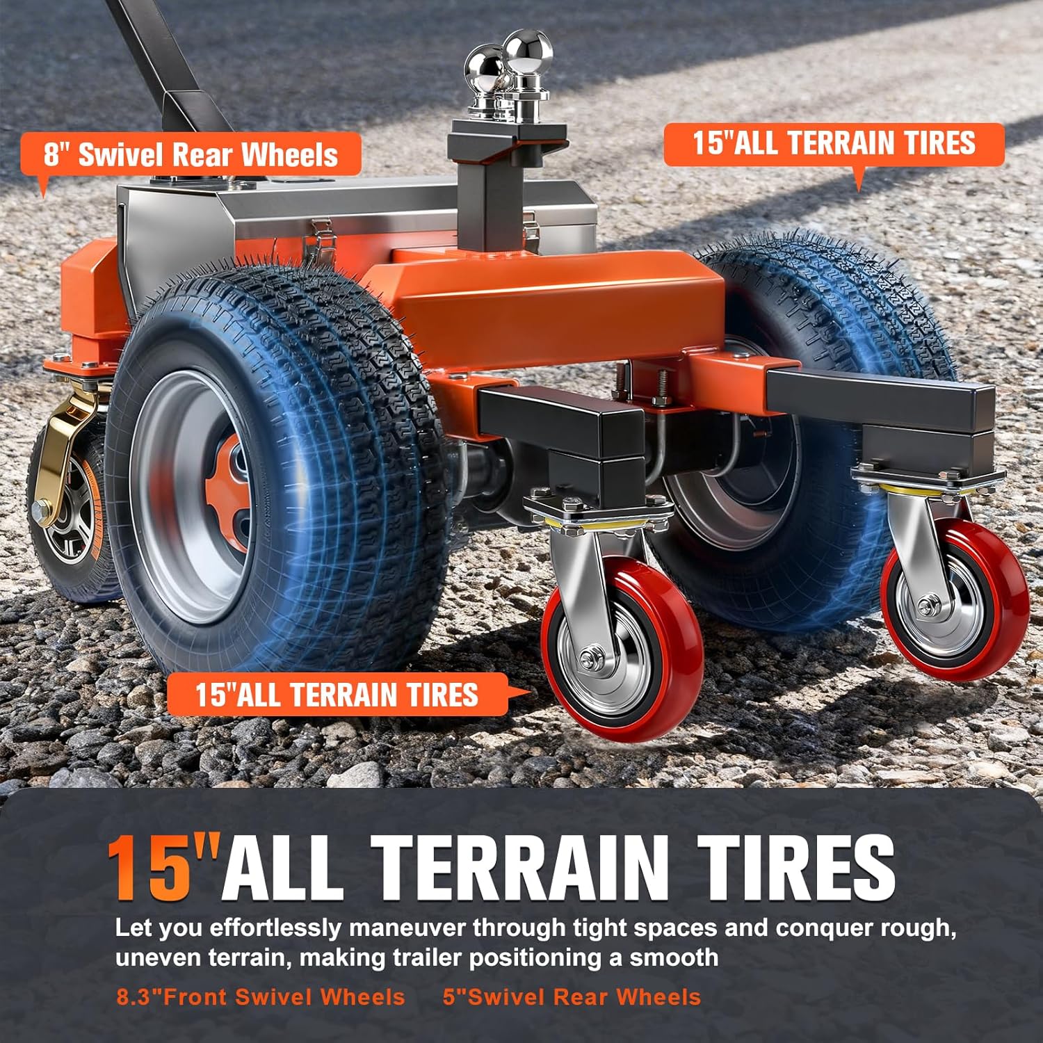 Electric Trailer Dolly 7500LBS Capacity 48V 12AH 800W, 6-Wheel Anti-Tipping Heavy Duty Steel with Dual Ball Hitch for RV Trailers (Orange)