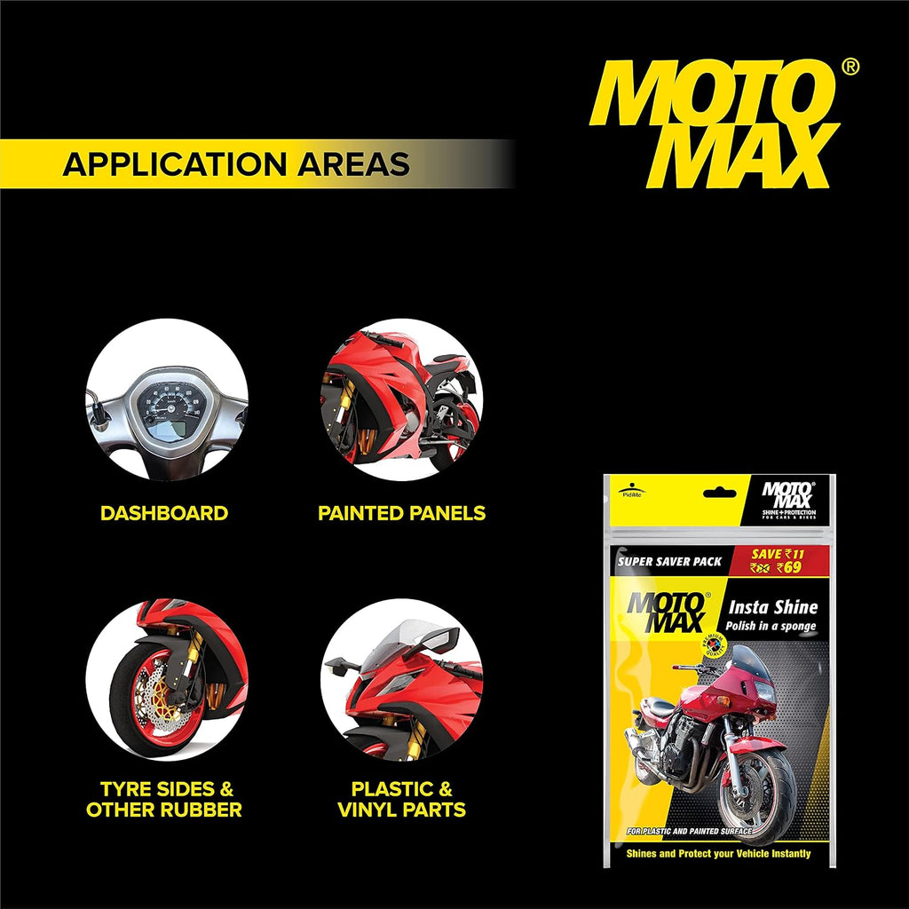 Pidilite Plastic Motomax Instashine Sponge 4 in 1 Zipper Pouch for Paint & Exterior Care, Instantly Cleans & Shines Bikes, Micro-Fiber Sponge to Instantly Remove Oil, Dirt