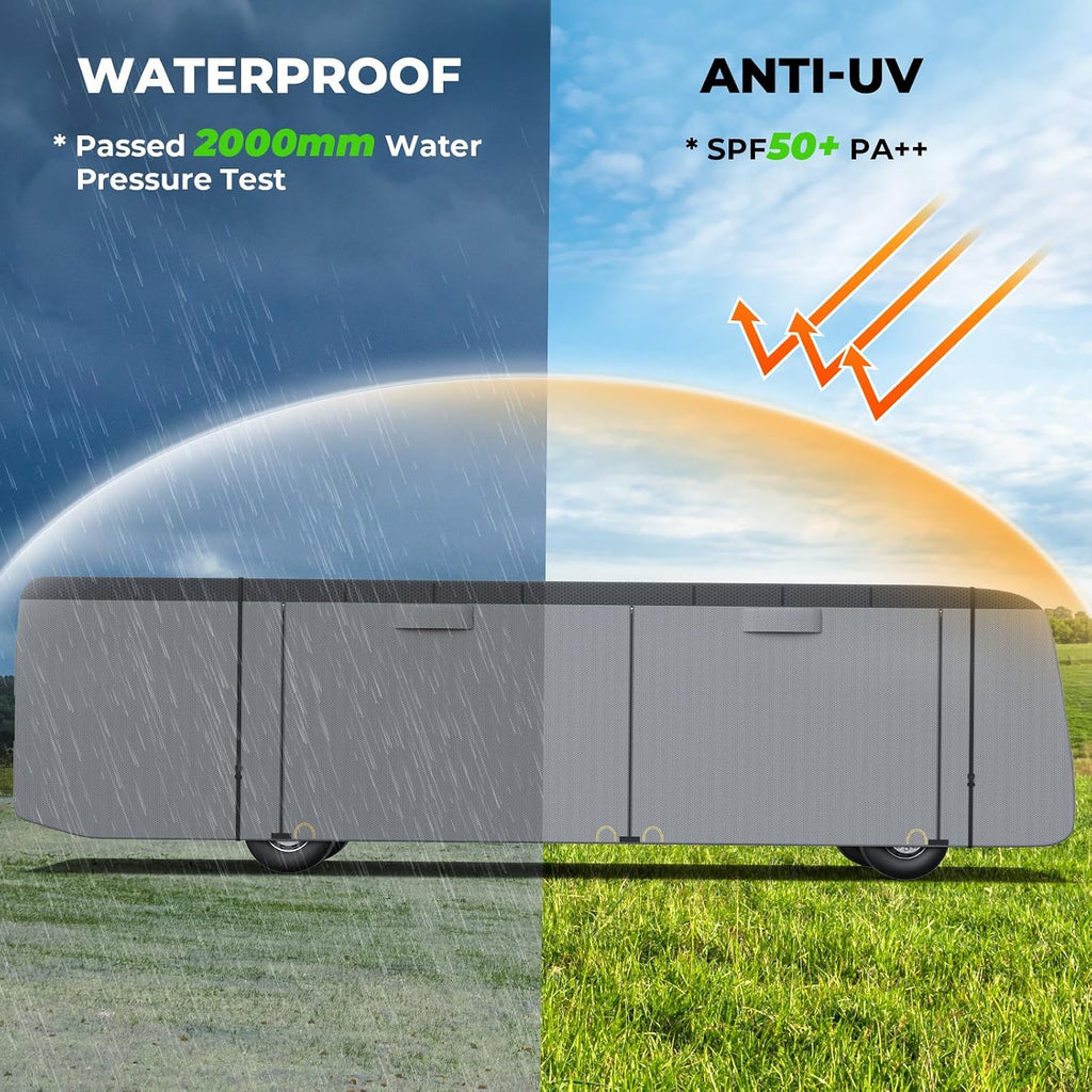 Fonzier 7 Layers Heavy Duty Class A RV Cover for 34'1"-38' Motorhome Anti-UV, Rip-Stop, Weatherproof, with 2Pcs Extra Straps