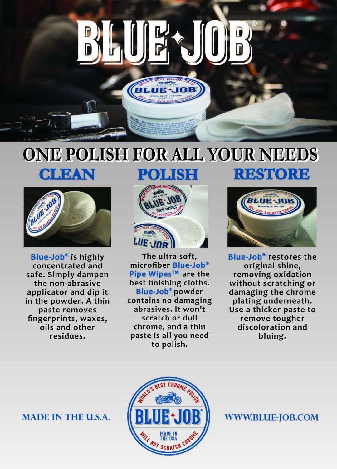 Blue Job Chrome Exhaust Polish (Removes Exhaust Pipe Bluing) - 28 Gram Tub