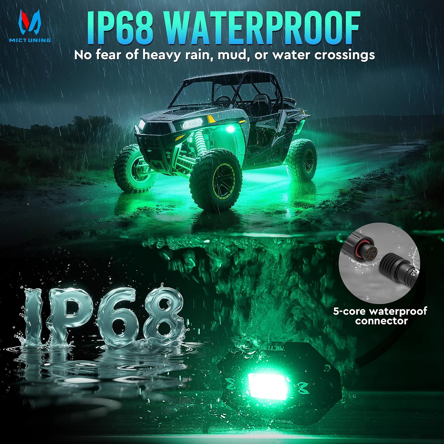 MICTUNING C1 8 Pods RGBW LED Rock Lights - Multicolor Underglow Neon Light Kit with Bluetooth Controller, Music Mode