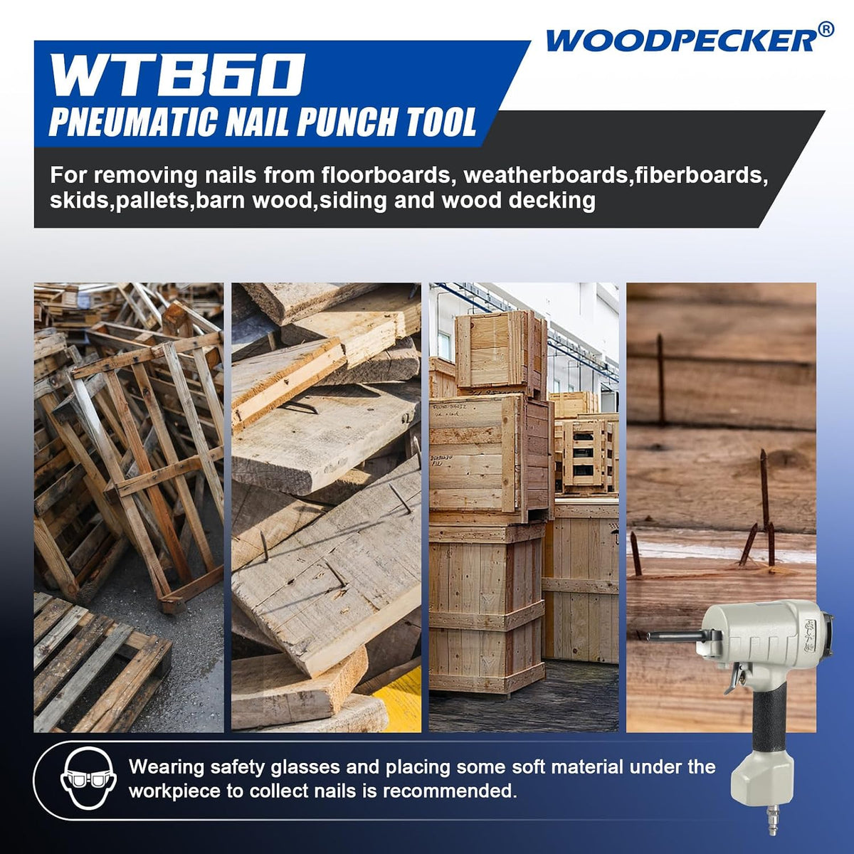 woodpecker wtb60 heavy duty pneumatic nail remover gun, front angle view