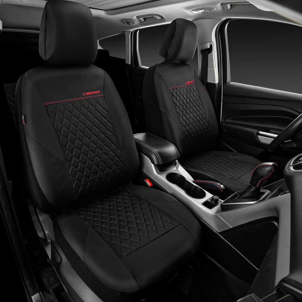 CAR PASS Quilting Leather Seat Cover Two Front Seats Only, Universal Fit Auto...