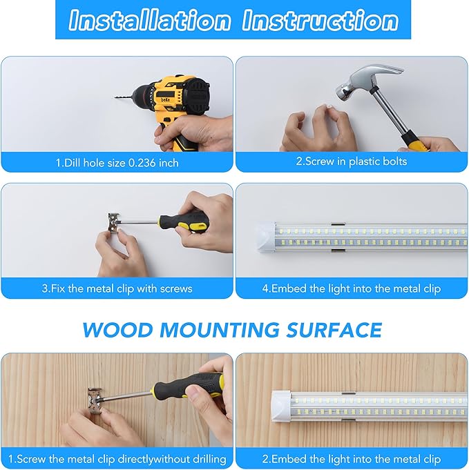 10 Pack 8FT T8 LED Shop Lights, 120W Integrated Tube Light, 19200LM 6000-6500K - Image 4