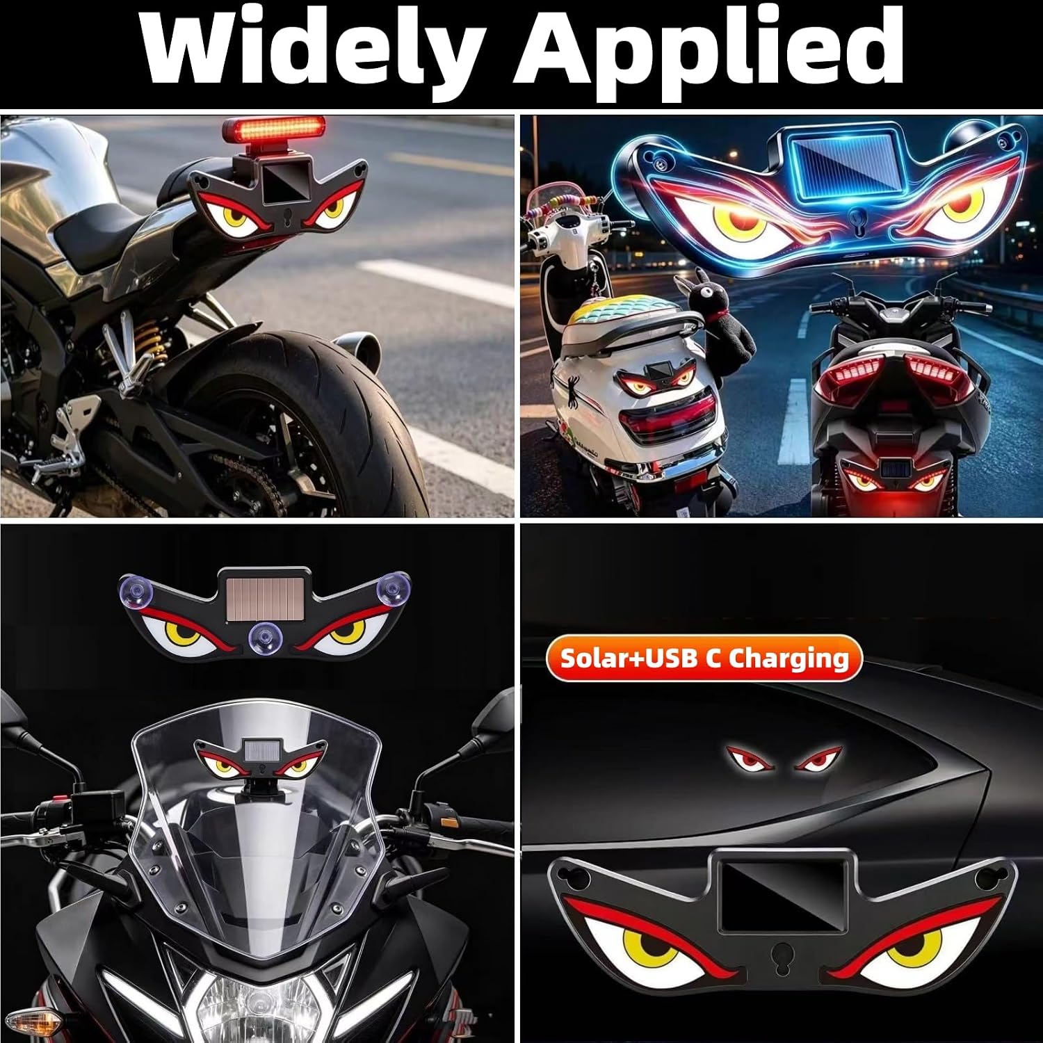 Solar Demon Eye LED Car Wireless Window Light, 4Pack LED Wireless Ambient Lamp with 6 Lighting Modes,Flicker Signal Warning Light RGB Led Light Kit for Cars, SUVs, Trucks, Vans
