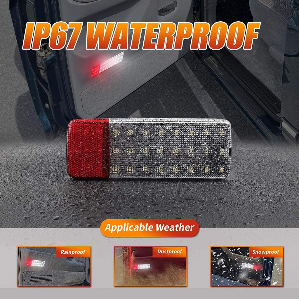LED Interior Light Panel Courtesy Lights Compatible with Ford F150 F250 Bronco 1992-1996, F350 1992-1997, Full LED Car Door Lamp Assembly White & Red 2pcs