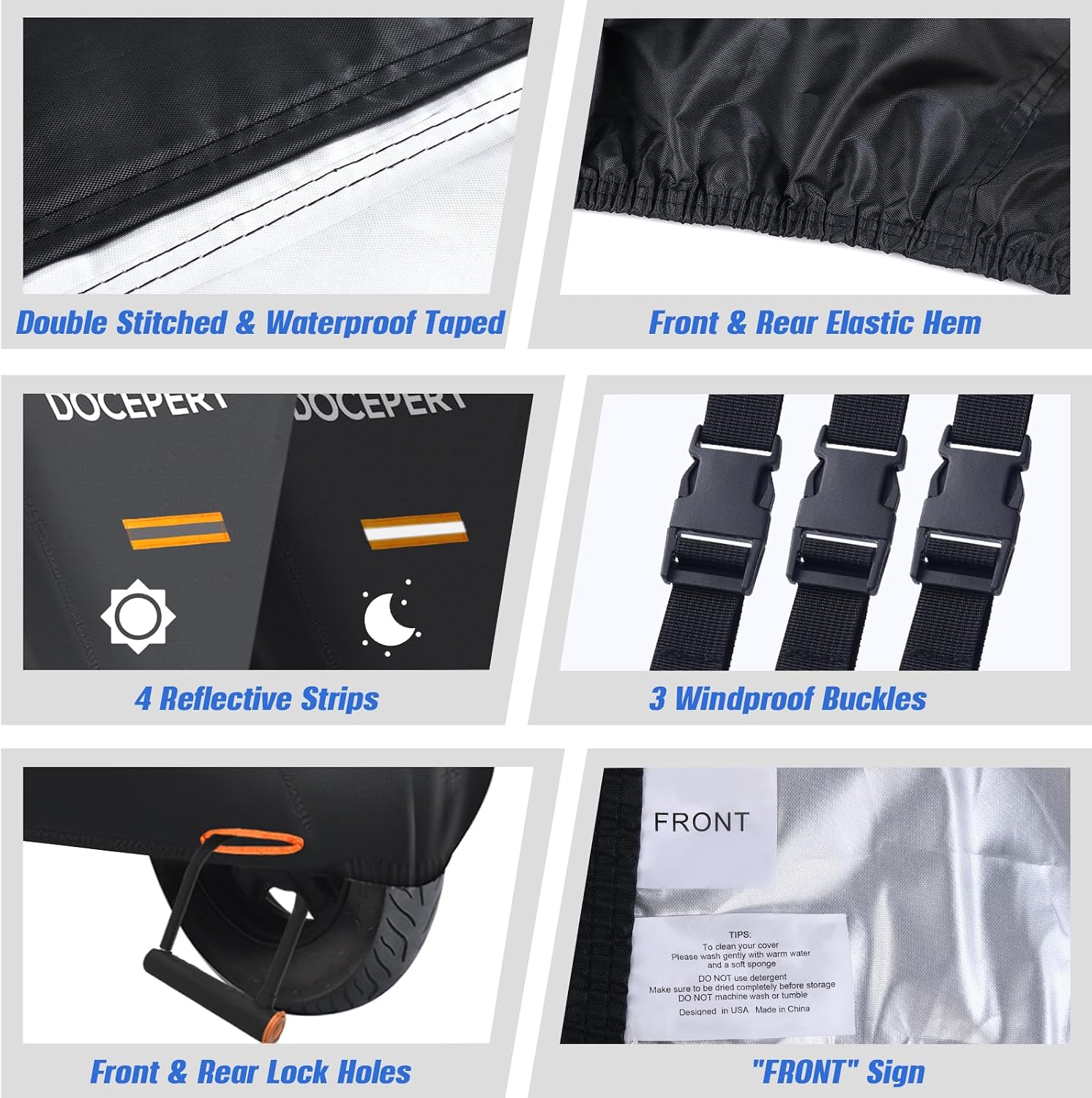 Motorcycle Cover Waterproof Outdoor, 420D Oxford All Season Universal Large Motorcycle Cover Indoor&Outdoor for Snow/Rain/Dust,4 Reflective Strips,3 Windproof Buckles (XXL 91"x38"x51")