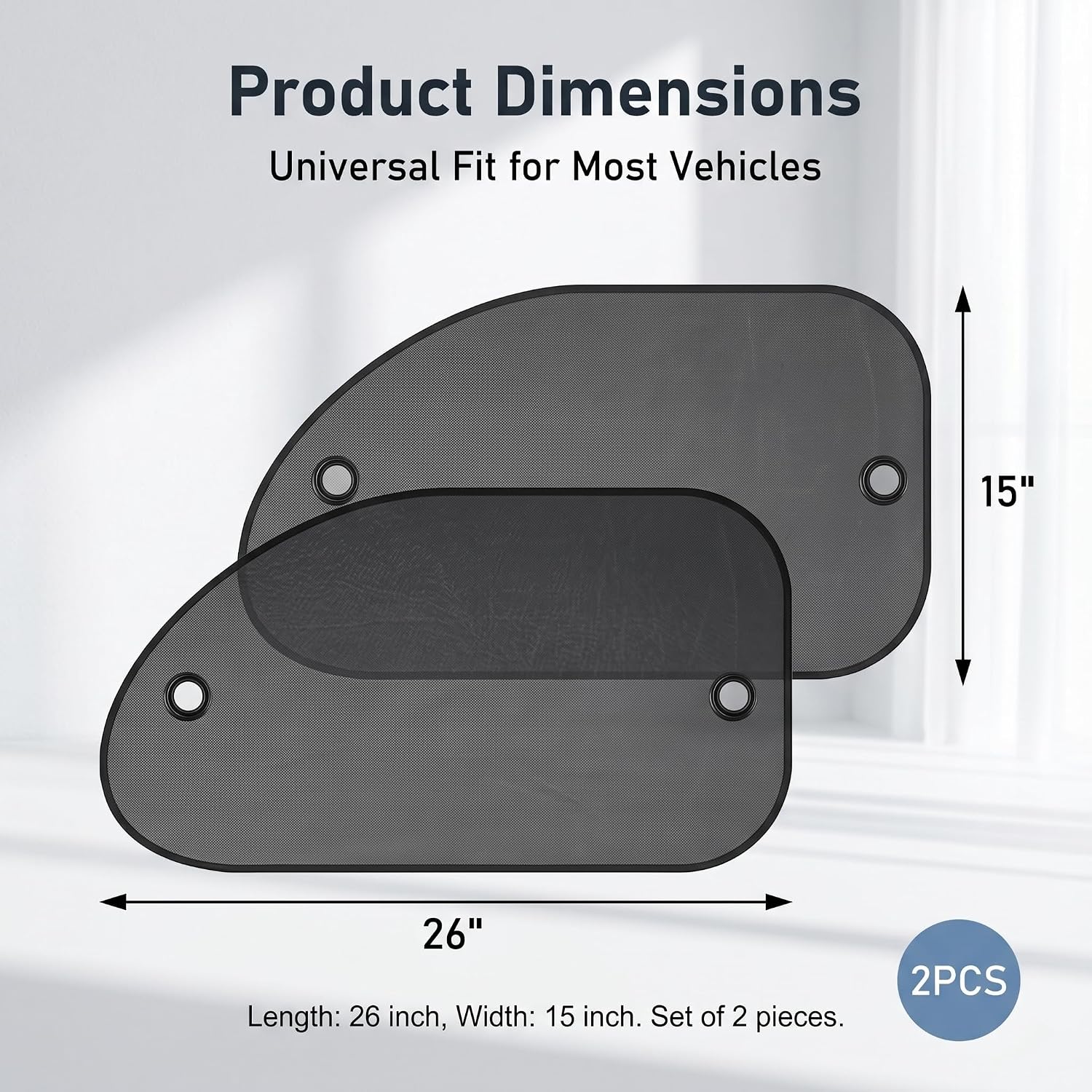 2PCS Car Window SunShades, Mesh Breathable Cling Side Sunshade, Anti-Glare Front Passenger Sun Protection, Reduces Fading and Damage Fits Most Cars (Black)