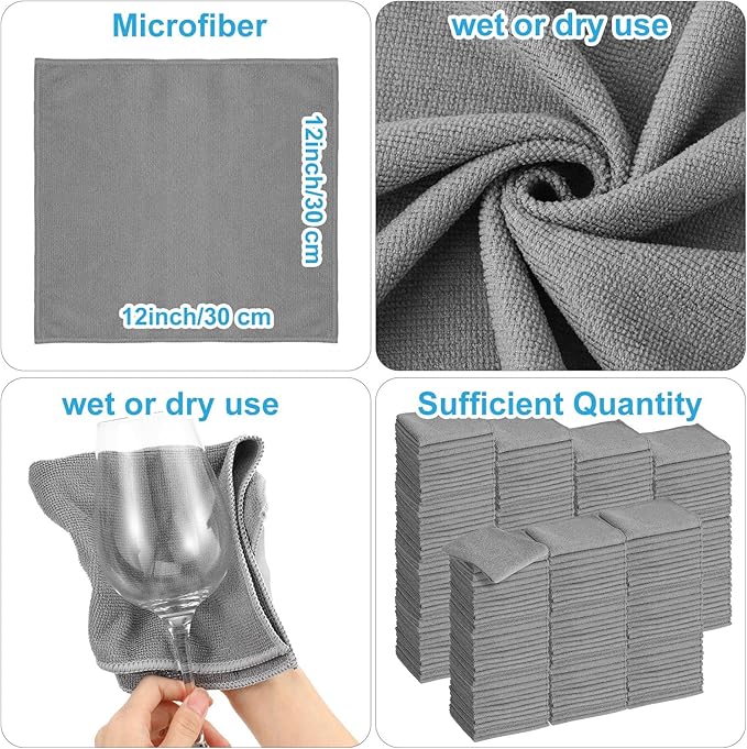 Tenare 100 Pack 12'' x 12'' Microfiber Cleaning Cloths Reusable Cleaning Rags - Image 2