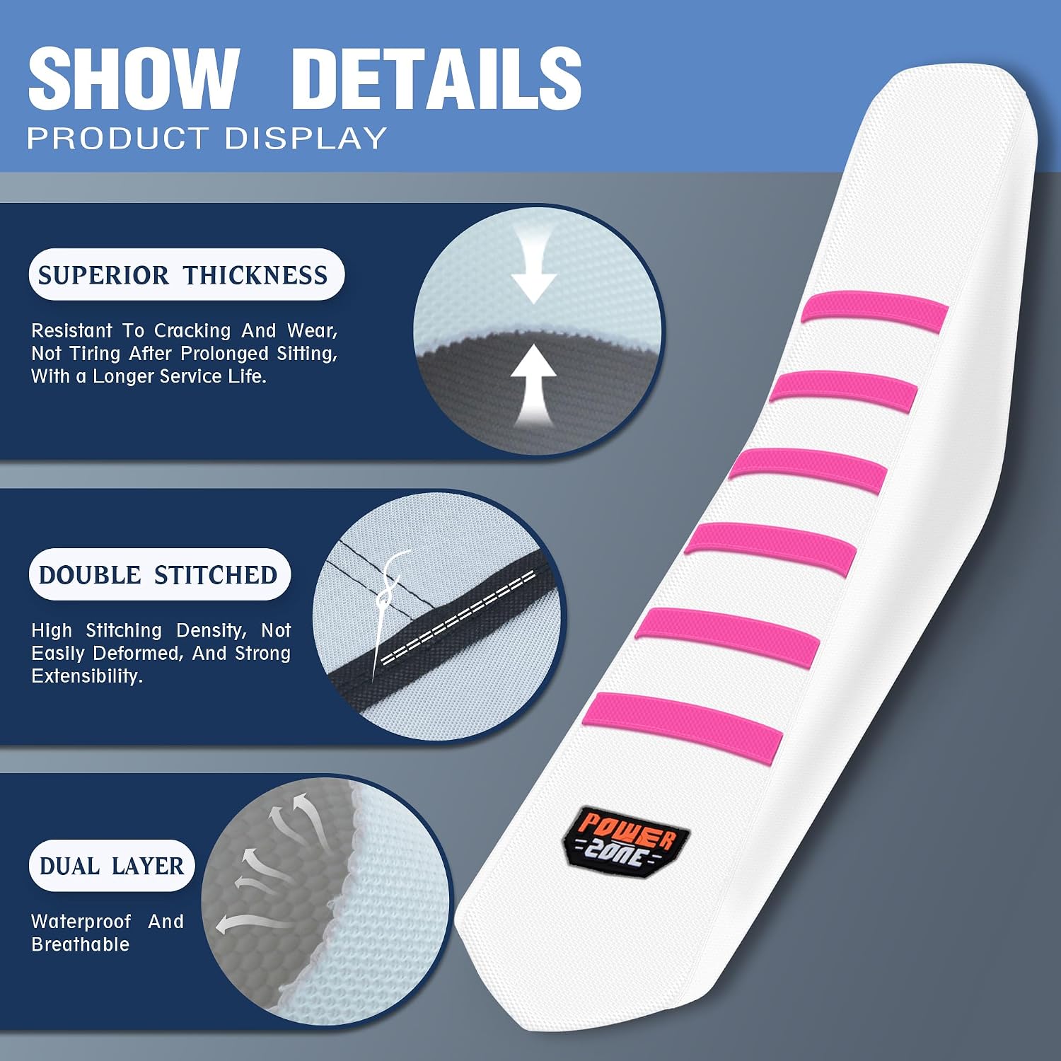 Universal White Dirt Bike Seat Cover, 6 Ribs Motorcycle Enduro Soft Dirt Pit Bike Seat Covers (Pink)
