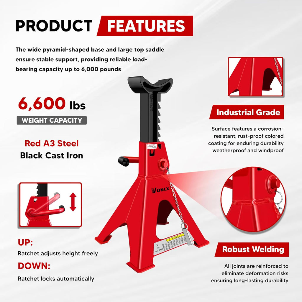 3 Ton Car Jack Stands Adjustable Auto Floor Jackstands with Double Locking and Large Foot Base for Lifting SUVS, Heavy Duty Carbon Steel Wider and Thicker Upright Rod 6,600 lb Capacity 2 Pack