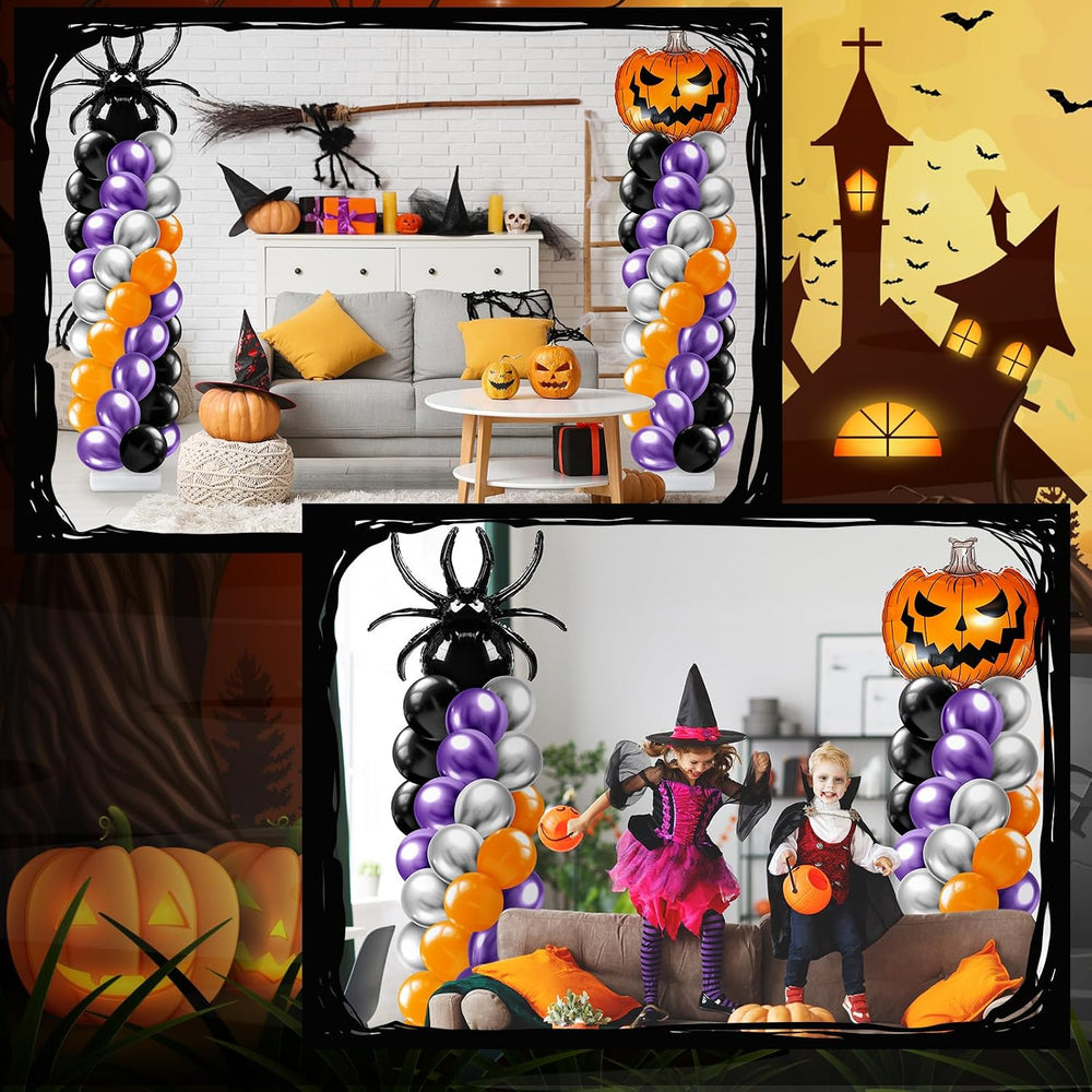 Kasyat 2 Sets Halloween Balloon Column Stand Kit with Pumpkin Spider