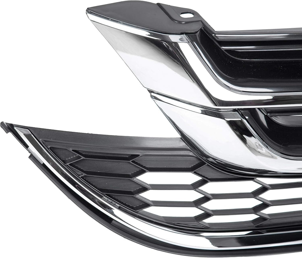 KUAFU Front Bumper Upper & Lower Grille Grill Compatible with 2010-2011 Honda CRV CR-V Replacement for 71123-SWN-H11 71121-SWN-H11 Hood Mesh Radiator Grille Grill Chrome Painted Silvery+Black