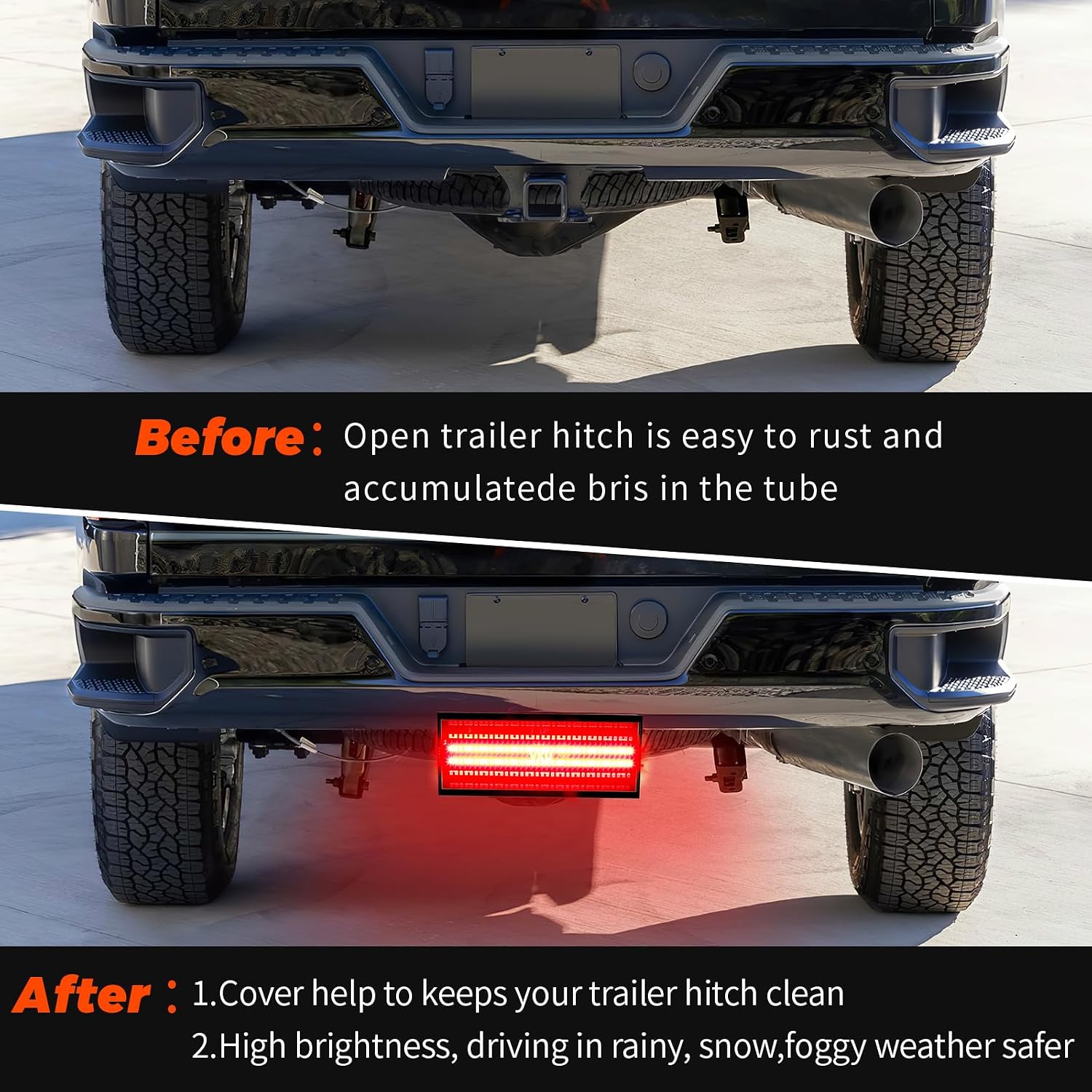 Hitch Cover with LED Light, 6 Rows and 216 pcs LED Chips 6 Mode of Full Lighting Universal Fit 2" Receiver for Towing Truck Chevy (Chevrolet), Ford, GMC, Dodge RAM, Jeep, ATV SUV Van SUV
