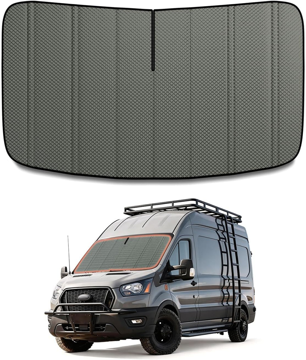 Extra-Thick Windshield Cover for 2015-2026 Ford Transit Medium/High Roof Van, Full Coverage Foldable Insulated Blackout Windshield Sunshade, Camper Van Accessories,AllSeasonGuard pro