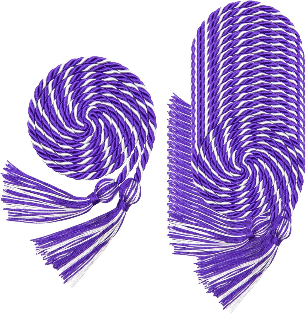 16 Pack Purple with White Graduation Honor Ropes Cords Bulk, Yarn Honor Cords with Tassel for High School Bachelor Gown College Graduation 2025(Purple with White)