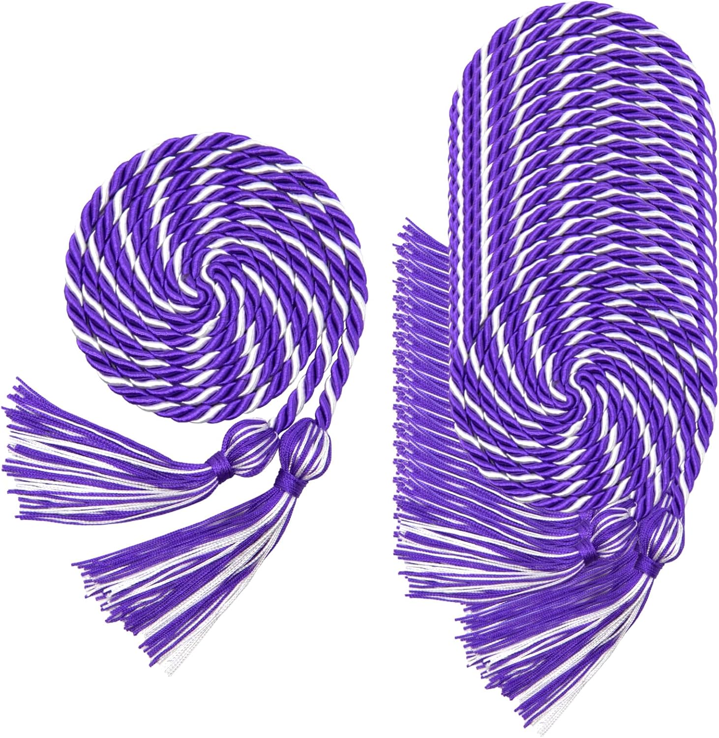 16 Pack Purple with White Graduation Honor Ropes Cords Bulk, Yarn Honor Cords with Tassel for High School Bachelor Gown College Graduation 2025(Purple with White)