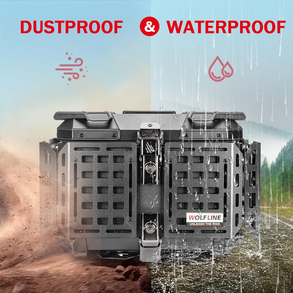 Motorcycle Top Case, 45L Universal Tail Box Motorbike Luggage Storage Trunk | Expandable Side Tray, Easy Install Quick Release Detachable, Waterproof Rustproof Dustproof, Backrest Cushion Anti-Theft Lock