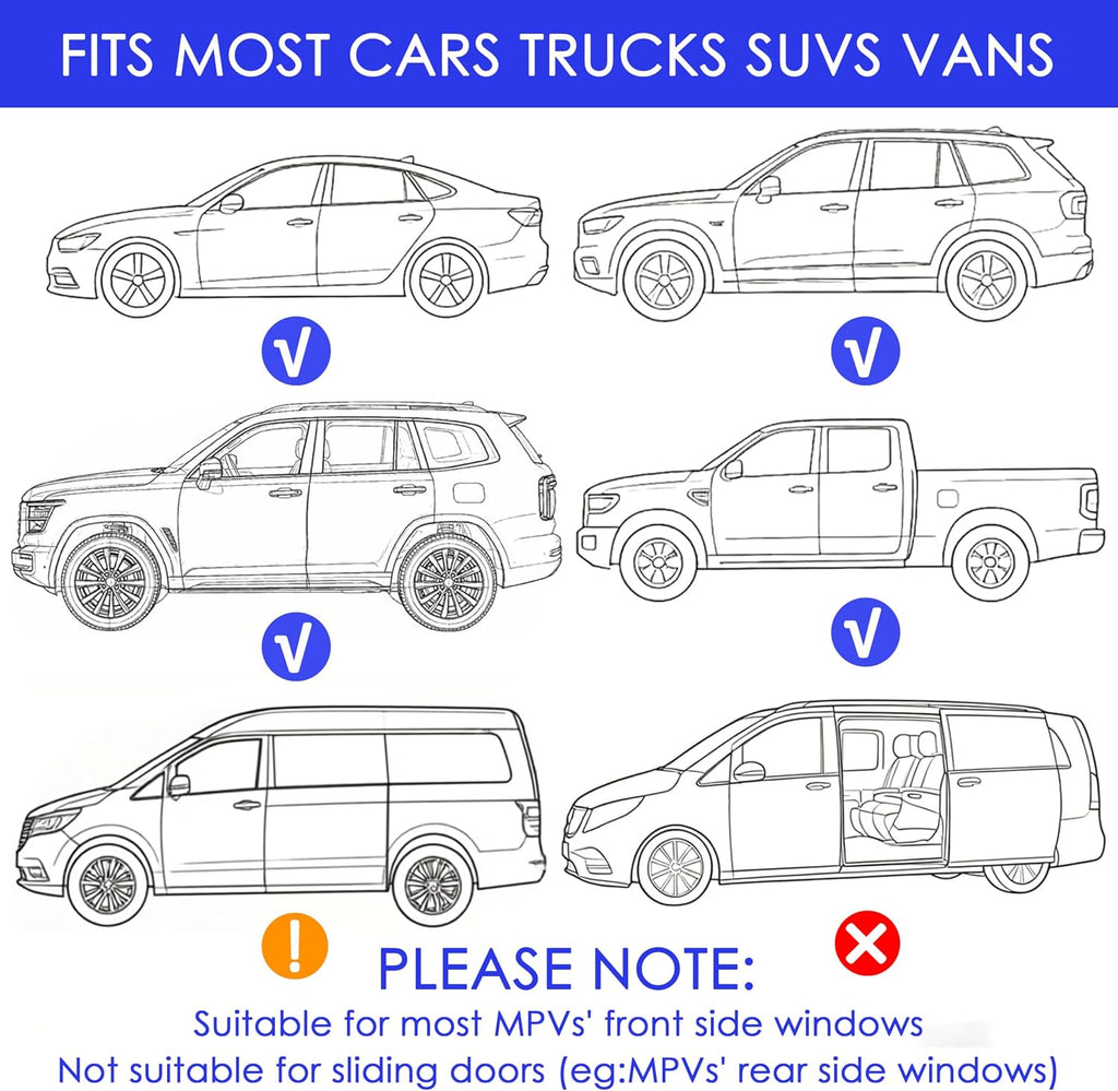Car Window Shades 4 Pack for Front Side Windows & Rear Side Windows, Breathable Mesh Stretch Screens for Baby Camping Mosquito Net, Enlarged Size! Universal Fit Most Vehicles (98% Fit)