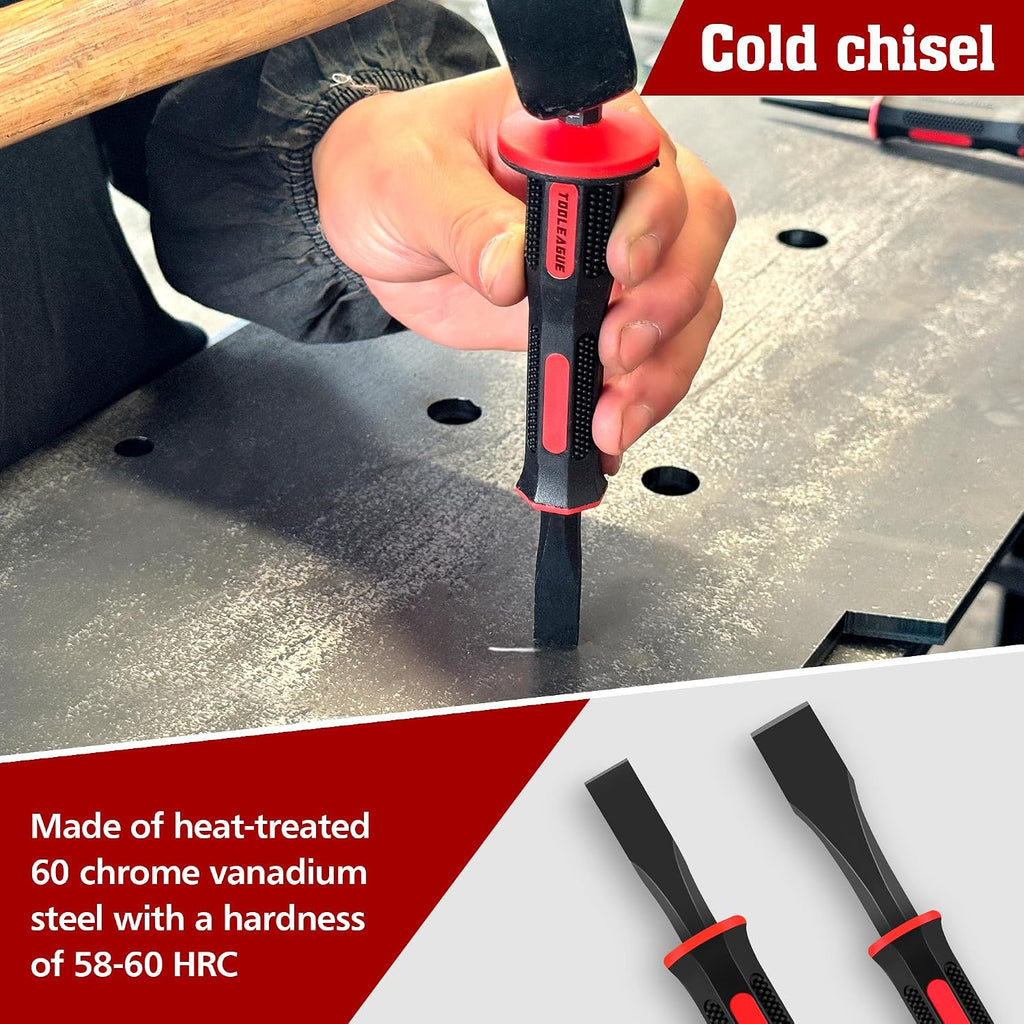 tooleague 9pcs punch and chisel set with hand, side view
