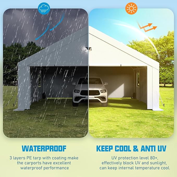 20x20 Carport, Heavy Duty Carport Canopy Garage - Image 6