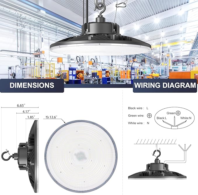 150W UFO-LED-High-Bay-Light, UL & DLC Listed 5000K Daylight 21000LM, 0-10V - Image 7