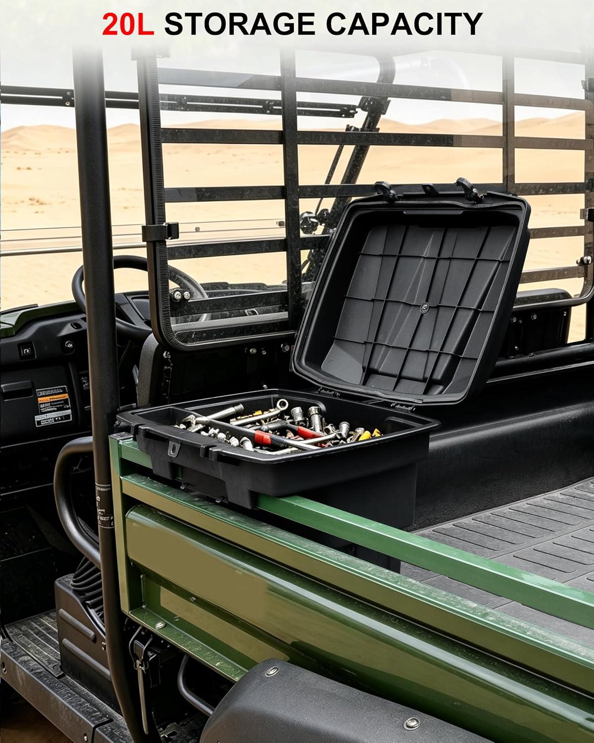 SAUTVS Cargo Box for Kawasaki Mule 4000 4010 2009-2027, Mule SX 2017-2027 | Rear Bed Storage Box, 20L PP Trunk Storage Bin, IP67 Waterproof, Removable Design