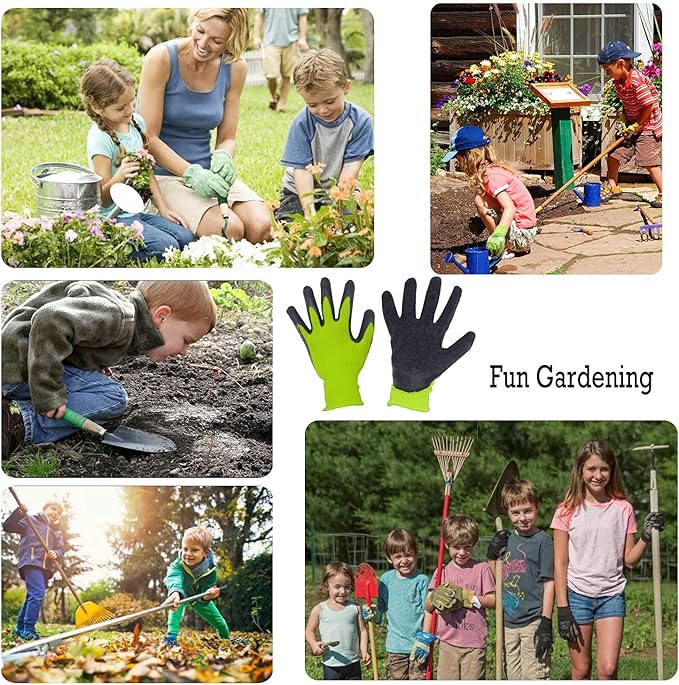 HANDLANDY 3 Pairs Kids Gardening Gloves Latex Free, Nitrile Coated Children - Image 6
