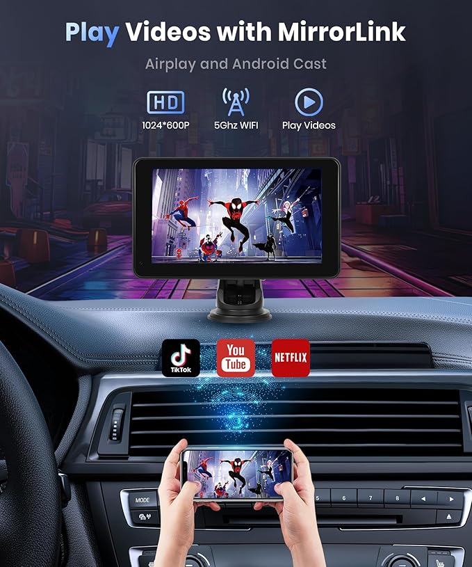 Podofo Wireless Carplay Screen for Car, 7inch 1080P HD IPS Touch Screen - Image 6