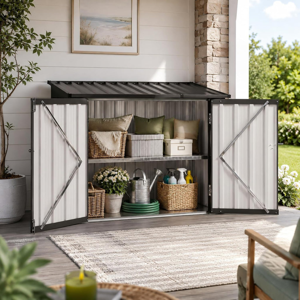 aoxun outdoor storage cabinet 20cu.ft metal storage shed on a desk or shelf