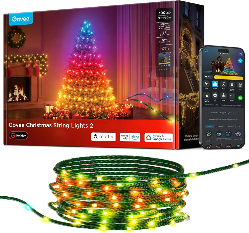Govee Christmas Lights 2, 99FT 300LEDs Halloween String Lights, Green Wire