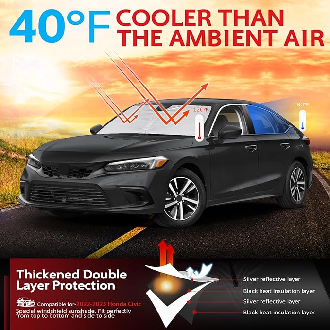 KAYZT Windshield Sun Shade for Honda Civic 2022-2025 11th Gen Foldable Sunshade - Image 2