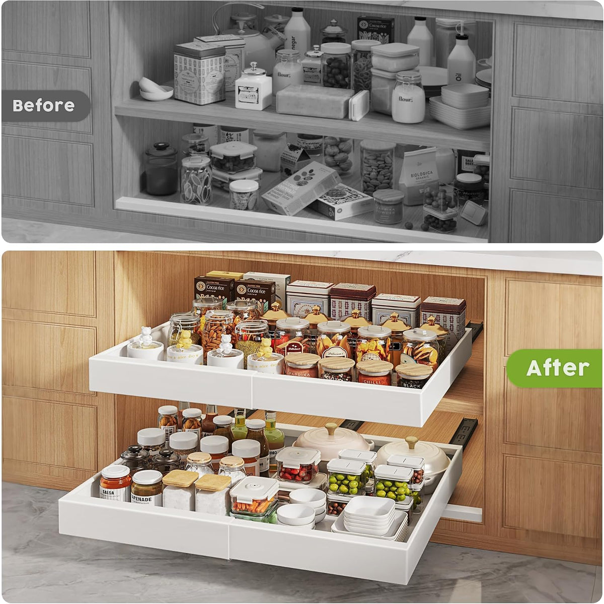 seinloes 2 pack pull out cabinet organizers 21"deep, package contents