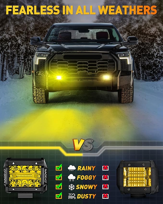 NAOEVO 4 Inch LED Pod Lights, Spot Flood Yellow LED Fog/Driving/Off Road Lights - Image 5