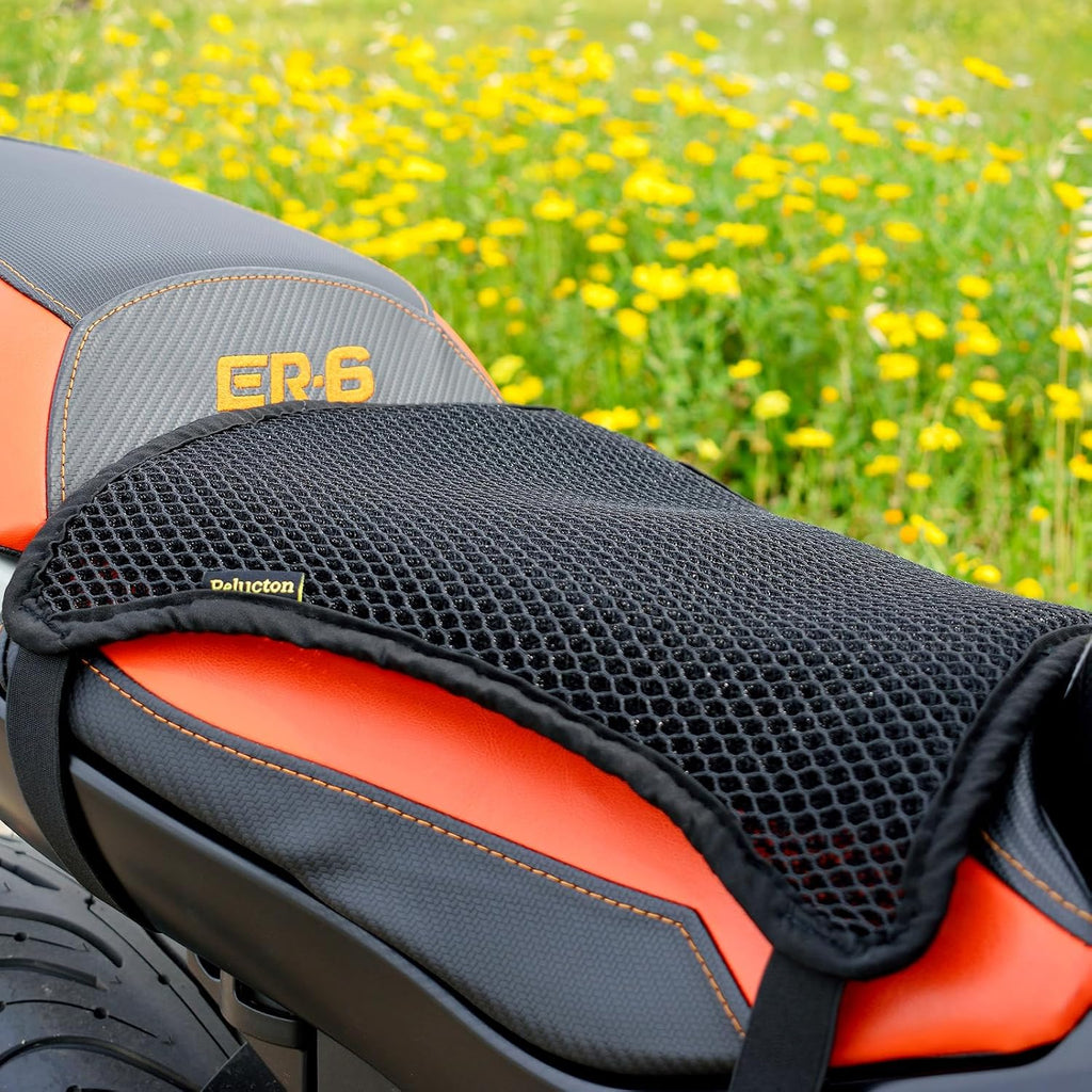 Double-Layer Motorcycle Cool Seat Cover, Universal Breathable Motorbike Mesh Seat Cushion pad, Airflow Non-Slip Motorcycle Saddle Sun Protection Cover