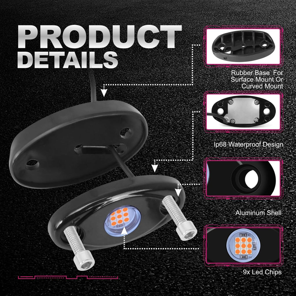4 Pods LED Rock Lights Purple Neon Underglow Light Kits for Car ATV UTV SUV Boat Underbody Glow Trail Rig Lights Waterproof (Purple)