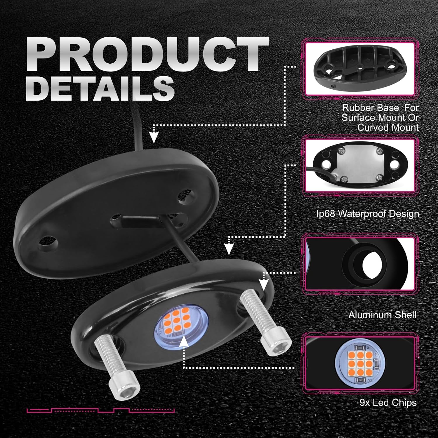 4 Pods LED Rock Lights Purple Neon Underglow Light Kits for Car ATV UTV SUV Boat Underbody Glow Trail Rig Lights Waterproof (Purple)