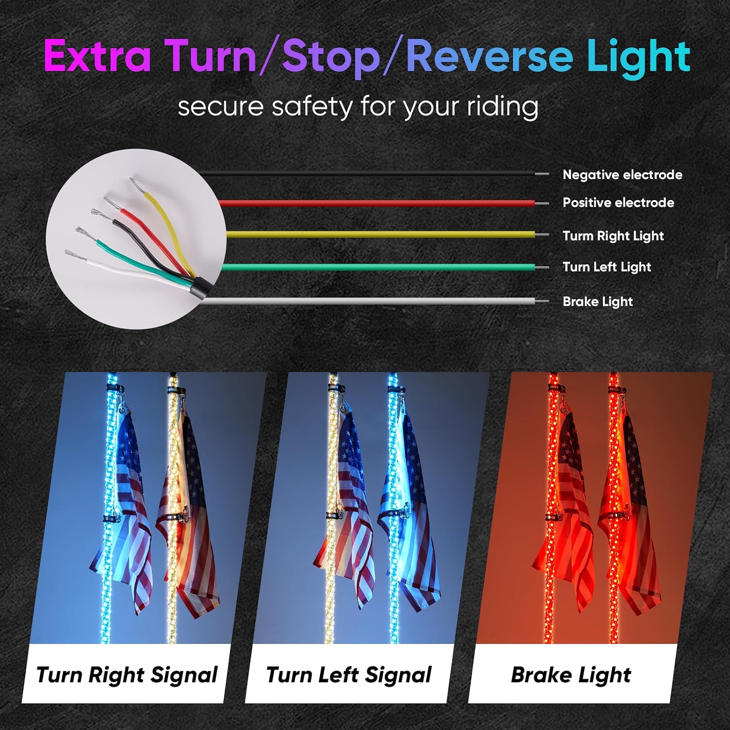 2PCS 4FT Whip Light and 4PCS Rock Light Combo Kit with Spring Base, Switch, App Control, Universal for UTV/ATV/RZR/SxS/Can-am