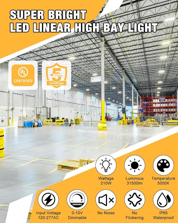 LED Linear High Bay Light, 210W High Bay Shop Lights Fixture, Compatible - Image 2