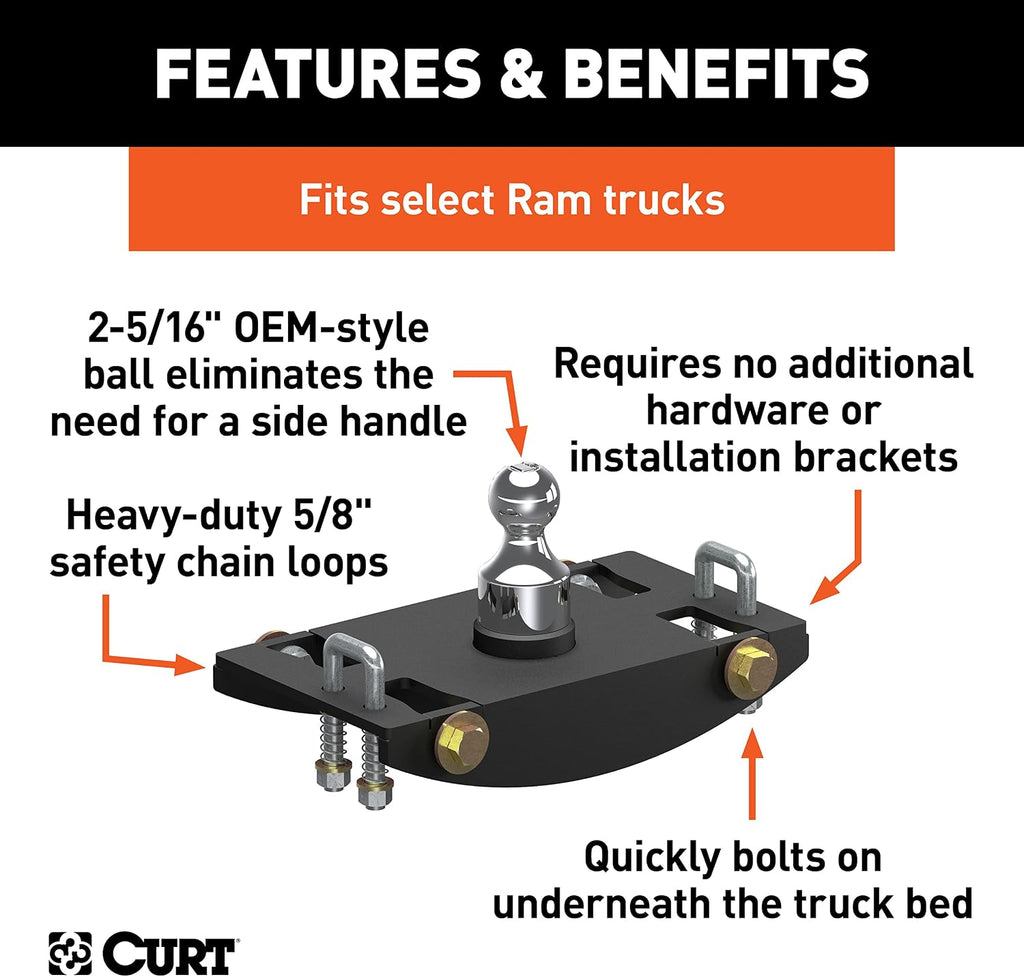 CURT 60633 Factory Original Equipment Style Gooseneck Hitch, 35,000 lbs. 2-5/16-Inch Ball, Fits Select Ram 2500, 3500