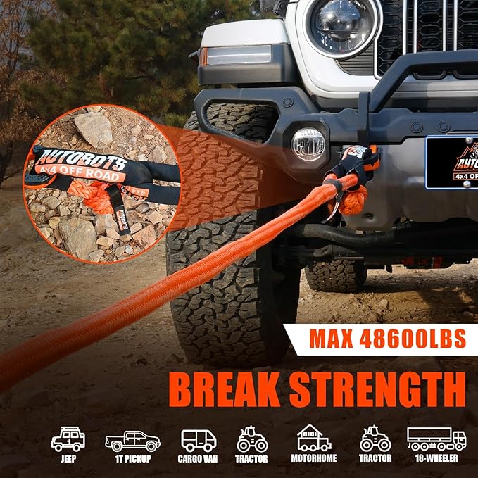 AUTOBOTS Kinetic Recovery Rope 1" x 30'，Heavy Duty Tow Rope Tow Strap - Image 5