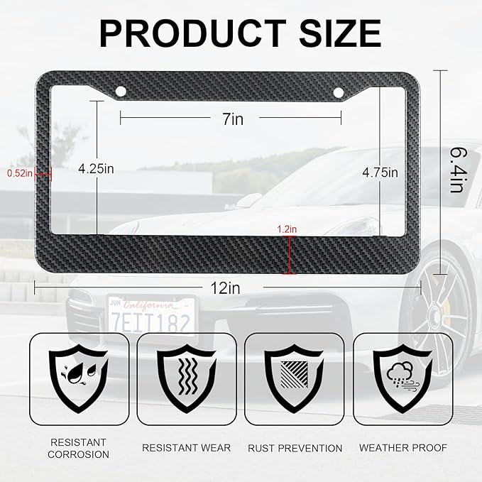 LivTee Carbon Fiber License Plate Frames, 2 Holes Stainless Steel License Plate - Image 3