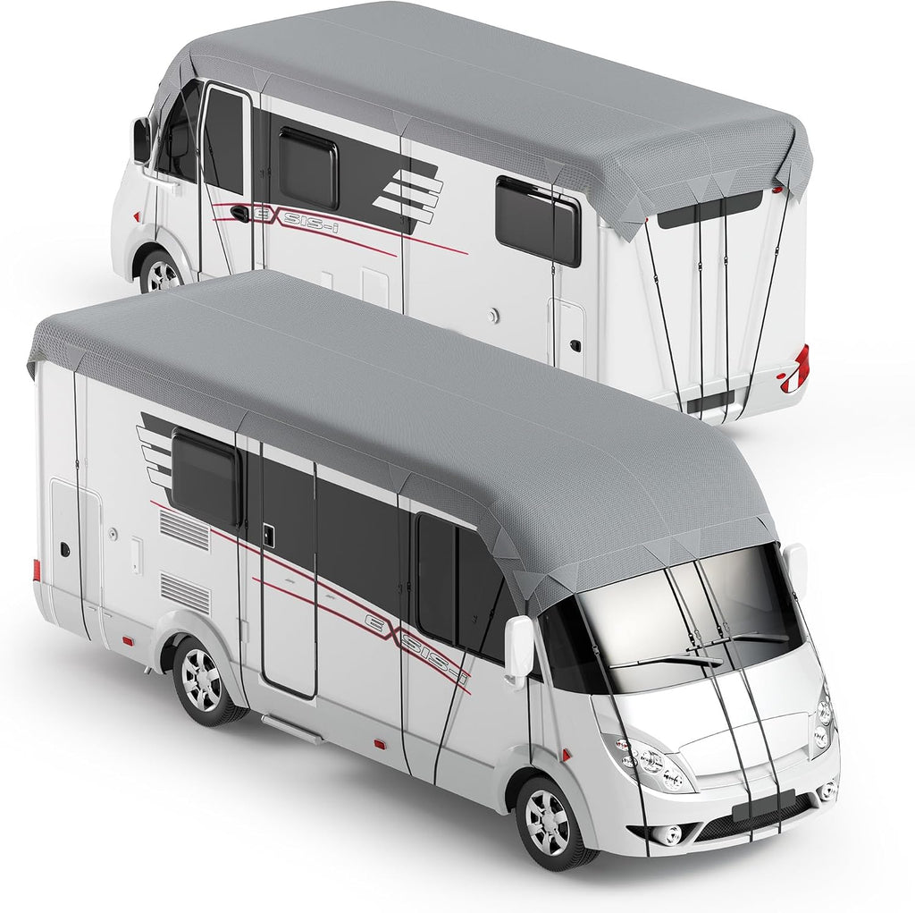 RV Roof Cover Heavy Duty Waterproof UV Resistant for Travel Trailer & Motorhome, Windproof Camper Roof Cover with Reinforced Straps, Fits 24 x 10 ft, Grey