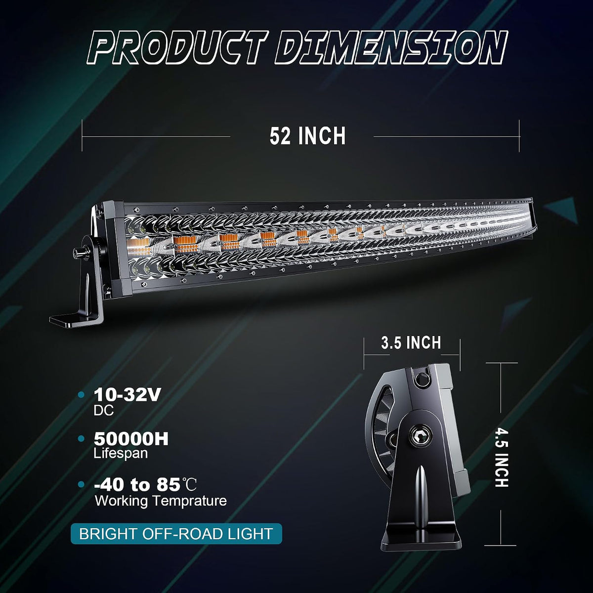 52inch 300w curved led light bar white/amber flasing shown in use